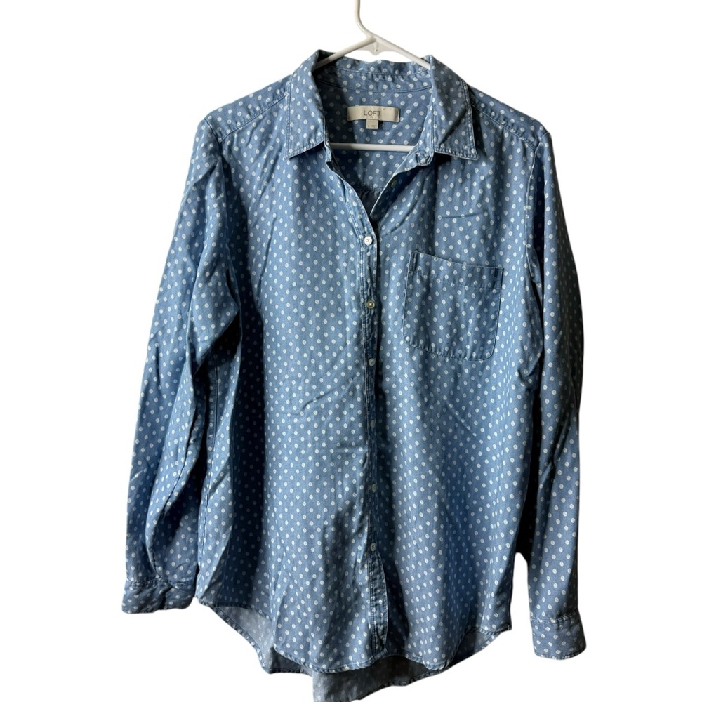 LOFT Blue Polka Dot Button-Up Shirt